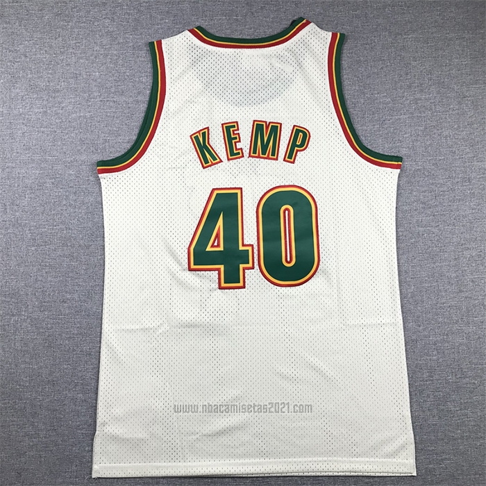 Camiseta Seattle SuperSonics Shawn Kemp #40 Mitchell & Ness Chainstitch Crema